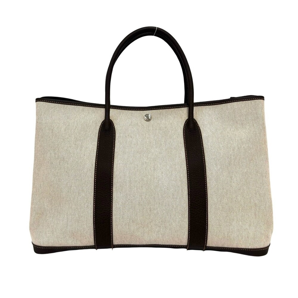 HERMES Garden Party GM Toile H Buffalo Tote Bag Handbag Brown Ivory 619-9